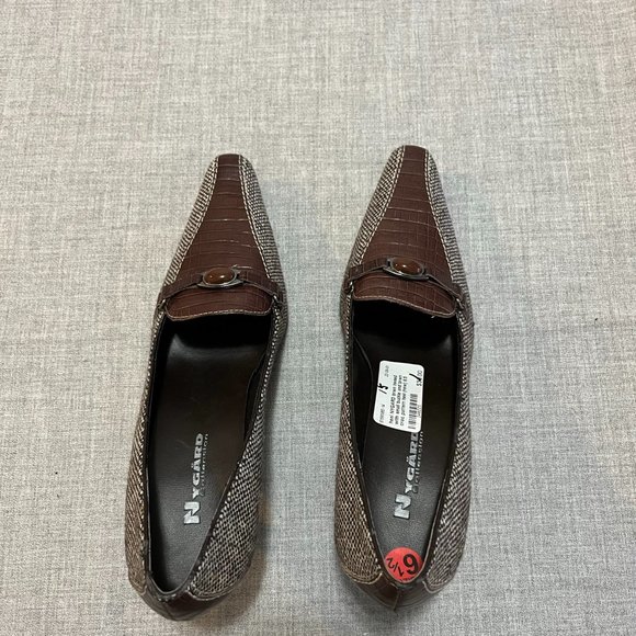 NWOT NYgard Brown Tweed with Small Buckle & Croc pattern Heel Sz 6.5 - Picture 3 of 5